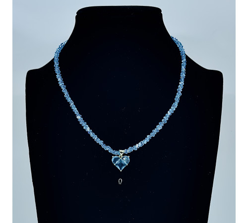 Бусы-чокер алмазное стекло голубое подвеска сердце 3*4мм