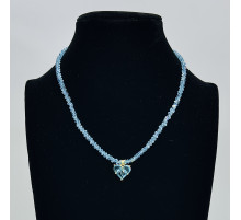 Бусы-чокер алмазное стекло голубое подвеска голубой сердце 4*3мм