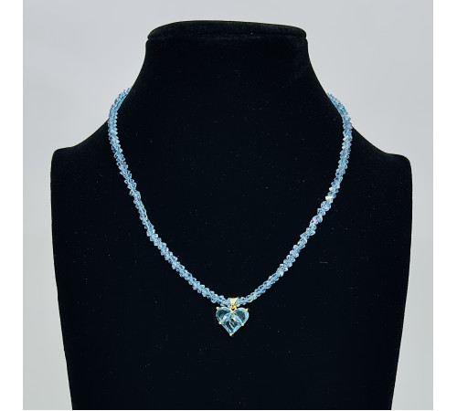 Бусы-чокер алмазное стекло голубое подвеска голубой сердце 4*3мм