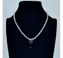 Бусы-чокер алмазное стекло белое подвеска красное сердце 3*4мм