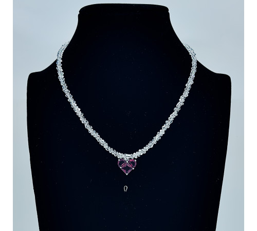 Бусы-чокер алмазное стекло белое подвеска красное сердце 3*4мм