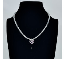 Бусы-чокер алмазное стекло белое подвеска розовое сердце 3*4мм