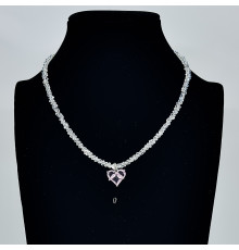 Бусы-чокер алмазное стекло белое подвеска розовое сердце 3*4мм