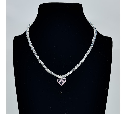 Бусы-чокер алмазное стекло белое подвеска розовое сердце 3*4мм