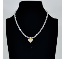 Бусы-чокер алмазное стекло белое  подвеска белое сердце 3*4мм