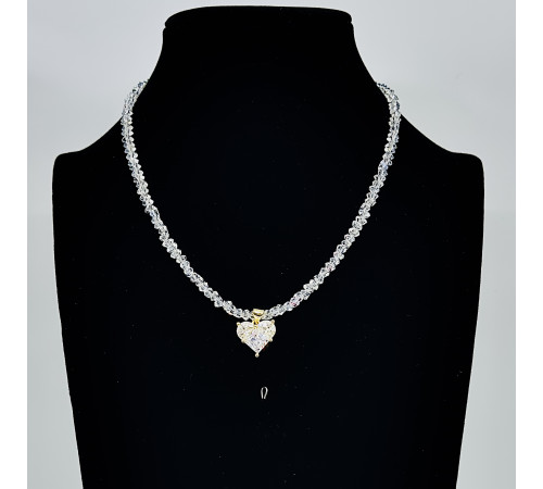 Бусы-чокер алмазное стекло белое  подвеска белое сердце 3*4мм