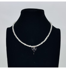 Бусы-чокер алмазное стекло белое подвеска фиолетовое сердце 3*4мм