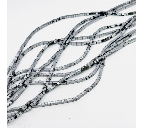 Нить гематит серебряный куб 3*3мм