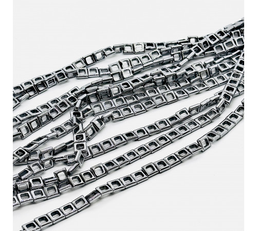 Нить гематит серебряный квадрат рамка 8*8мм