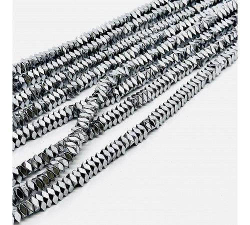 Нить гематит серебряный квадрат грань 8*8мм