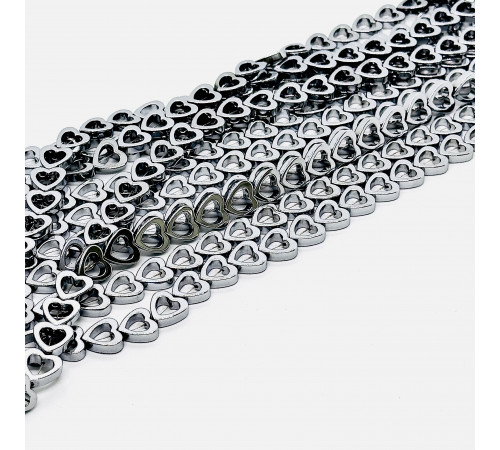 Нить гематит серебряный сердце рамка 12*12мм