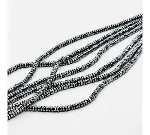 Нить гематит серебряный круг грань 5*5мм