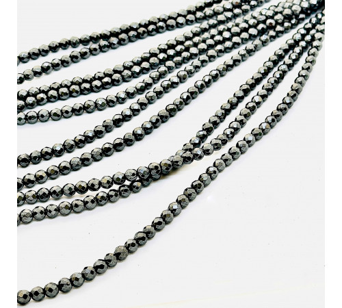 Нить гематит черный шар грань 6*6мм