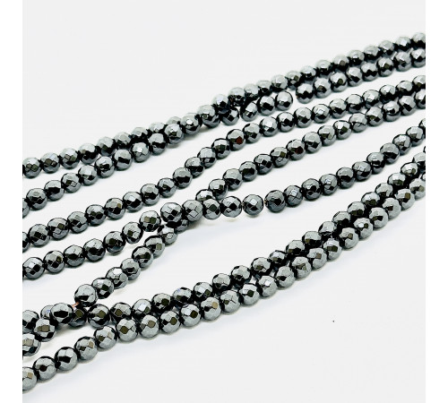 Нить гематит черный шар грань 8*8мм