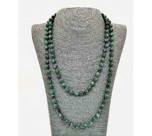 Бусы цоизит зелено-розовый 8мм