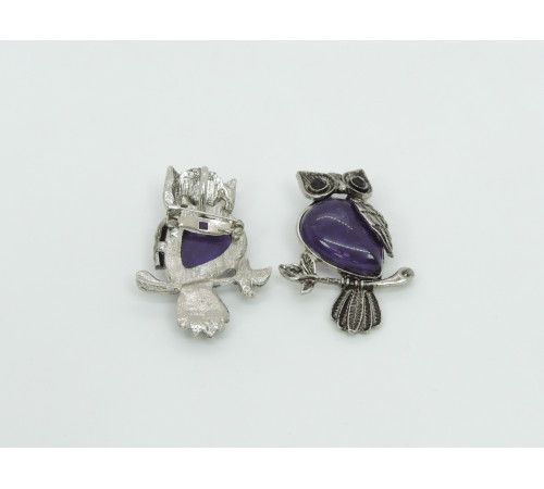 Брошь сова аметист фиолетовый 24*50мм