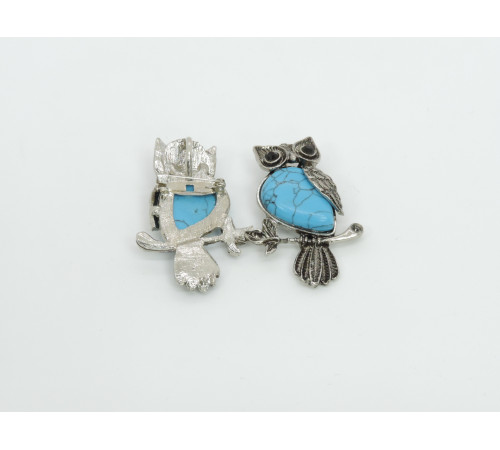 Брошь сова бирюза голубая 24*50мм