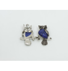Брошь сова лазурит синий 24*50мм