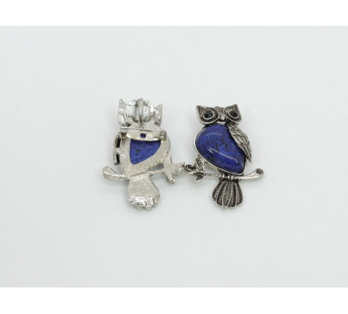 Брошь сова лазурит синий 24*50мм