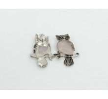 Брошь сова кварц розовый 24*50мм