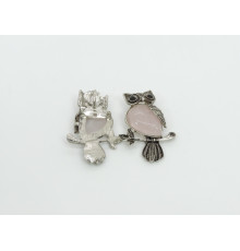 Брошь сова кварц розовый 24*50мм