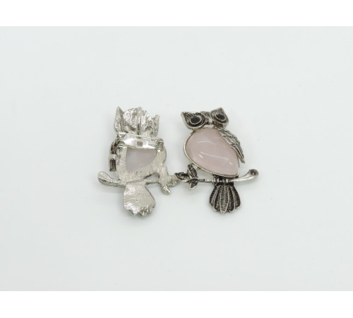 Брошь сова кварц розовый 24*50мм