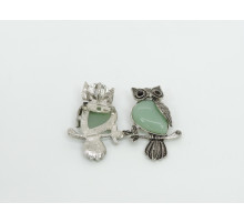 Брошь сова кварц зеленый 24*50мм
