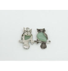 Брошь сова кварц зеленый 24*50мм