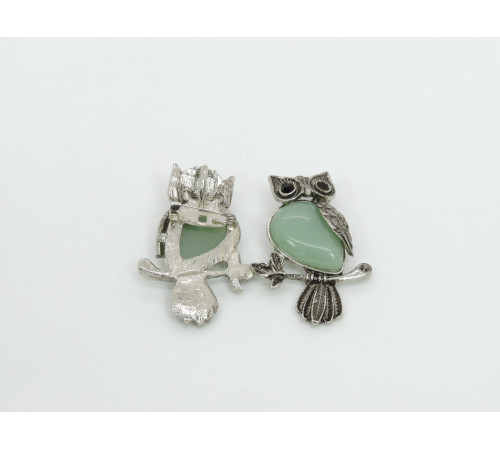 Брошь сова кварц зеленый 24*50мм