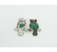 Брошь сова малахит зеленый имитация 24*50мм