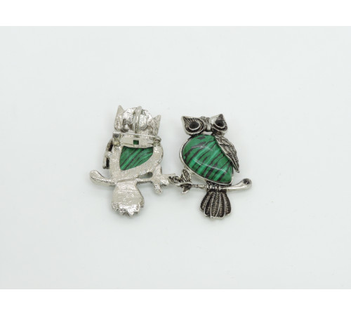 Брошь сова малахит зеленый имитация 24*50мм