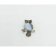 Брошь сова лунный камень имитация 24*50мм