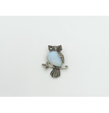 Брошь сова лунный камень имитация 24*50мм