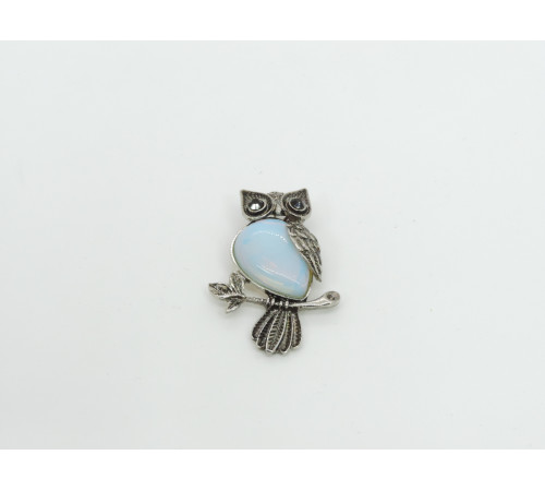 Брошь сова лунный камень имитация 24*50мм