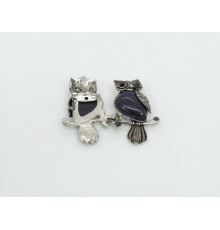 Брошь сова авантюрин синий синтетический 24*50мм