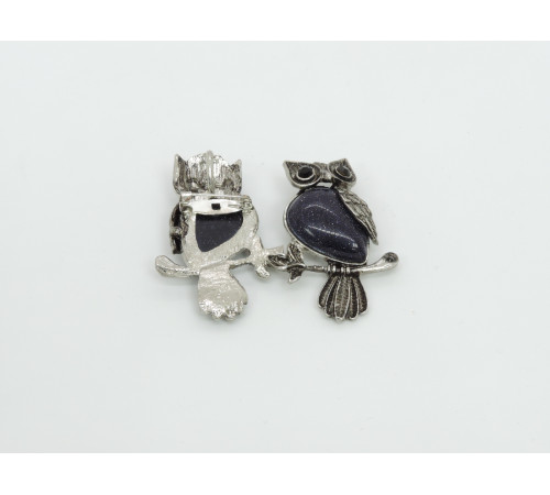 Брошь сова авантюрин синий синтетический 24*50мм