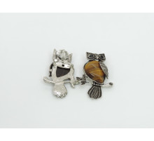 Брошь сова тигровый глаз 24*50мм