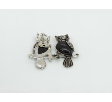 Брошь сова агат черный 24*50мм