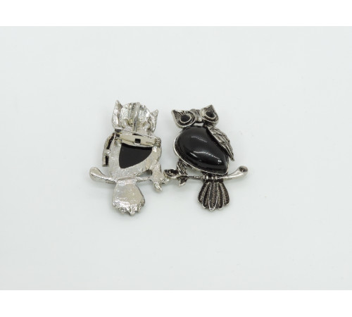 Брошь сова агат черный 24*50мм