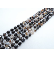 Нить агат полосатый чёрно-белый овал грань 10*9 мм
