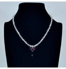 Бусы-чокер алмазное стекло белое подвеска красное сердце 3*4мм