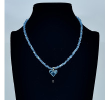 Бусы-чокер алмазное стекло голубое подвеска сердце 3*4мм