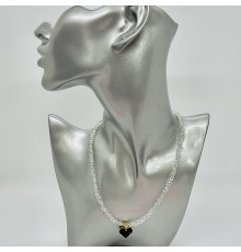 Бусы-чокер алмазное стекло белое подвеска черное сердце 3*4мм