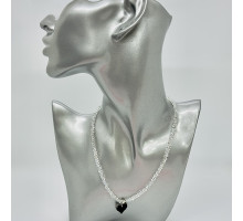 Бусы-чокер алмазное стекло белое подвеска черное сердце 4*3мм