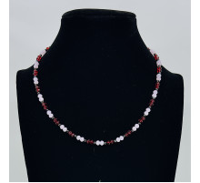 Бусы-чокер ювелирное стекло розовый,красный с черным 3*4мм