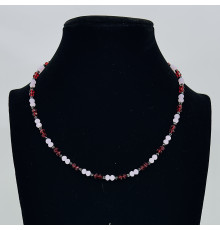 Бусы-чокер ювелирное стекло розовый,красный с черным 3*4мм