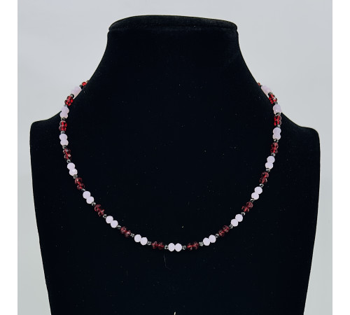 Бусы-чокер ювелирное стекло розовый,красный с черным 3*4мм