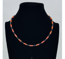 Бусы-чокер ювелирное стекло графитовый с оранжевым 4мм