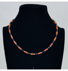 Бусы-чокер ювелирное стекло графитовый с оранжевым 4мм