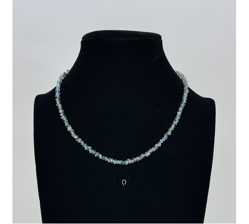 Бусы-чокер алмазное стекло хамелеон голубо-зеленый 3*4мм